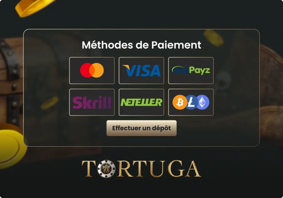 Méthodes de paiement Tortuga Casino pour les joueurs français